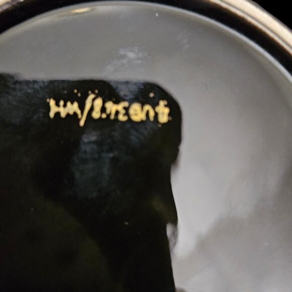 Vintage Hyalyn 6.5" Crackle Glaze Basket Bowl Orange Yellow Leaf Design Handle - Picture 7 of 7